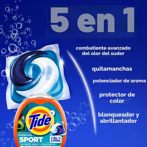 Vista 3 de Tide Power Pods - Cápsulas de detergente para ropa deportiva, 25 unidades, avanzado para sudor + combatiente de manchas