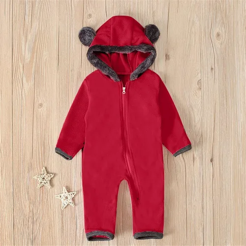 Vista 2 de Enterizo de otoño e invierno para bebé, recién nacido, con capucha, forro polar, manga larga, con pies, ropa de abrigo