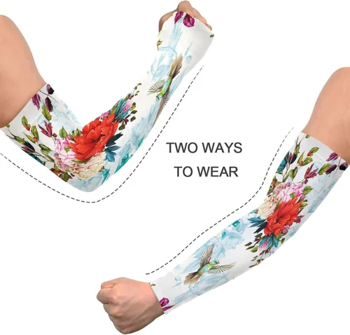 Vista 4 de Bird Spring Flowers Cooling Arm Sleeves for Men Women UV Sun Protection Work Sports Arm Sleeves with Thumb Hole for Football Running Golf