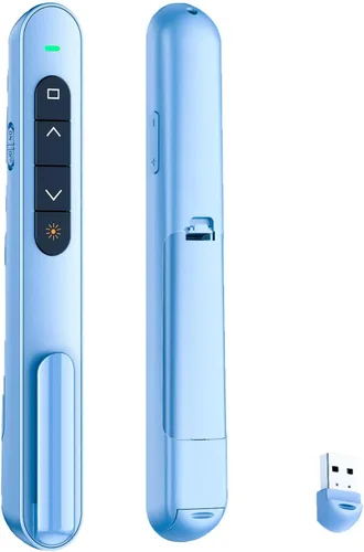 Vista 12 de QUI Clicker de presentación para PowerPoint, RF 2.4GHz USB Presentador inalámbrico remoto con Control de Volumen, Clicker de PowerPoint Avanzador