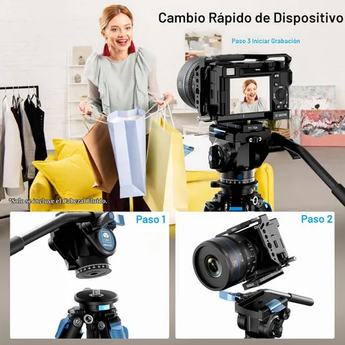 Vista 7 de SIRUI - Cabezal de video fluido AM-5VX, cabezal de trípode ligero con placa de liberación rápida para cámara de video