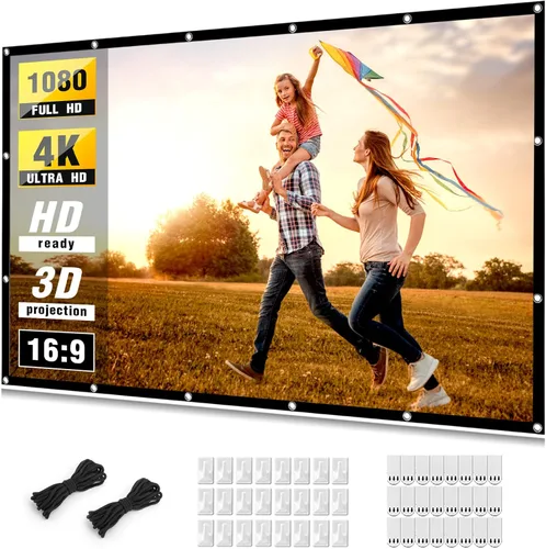 Vista 10 de Pantalla de proyector de 72 pulgadas, pantalla de proyector de películas 16:9 HD plegable y portátil, antiarrugas, para interior y exterior