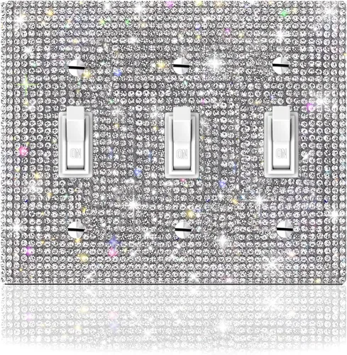 Vista 23 de Cubierta decorativa para interruptor de diamantes de imitación plateados brillantes, placa de pared de una sola banda 1 unidad-XKSZ 1