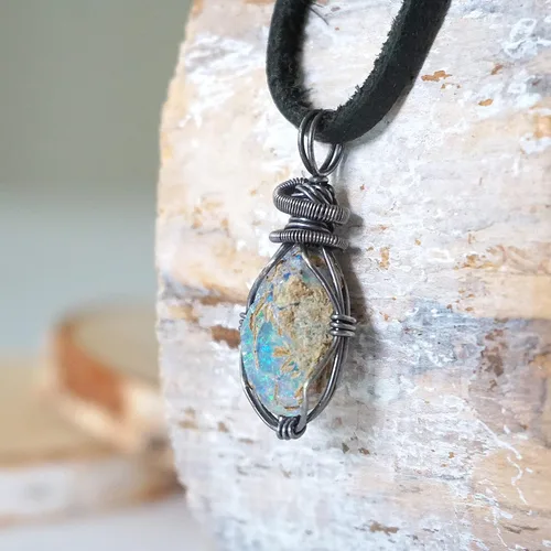 Vista 2 de Collar de cristal de piedra natal para hombre, plata esterlina antigua