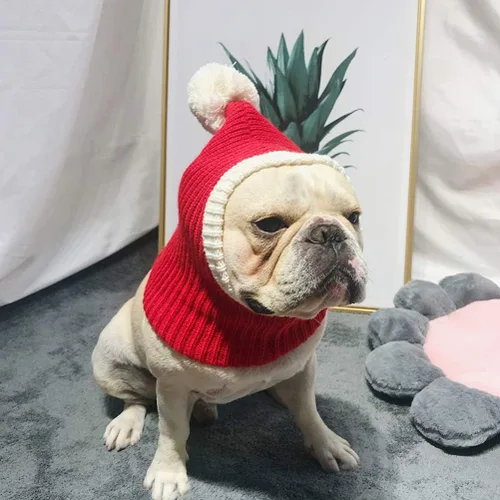 Vista 6 de POPETPOP Sombrero de Navidad para perro, cálido gorro de invierno para cachorros, grueso, pequeño, de punto, para gato, Navidad, diadema, ropa