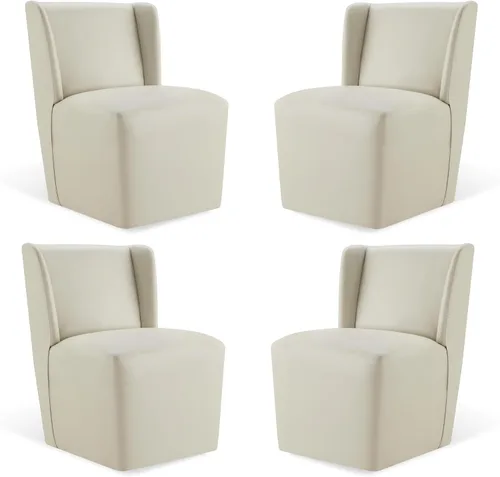 Vista 25 de KISLOT Juego de 1 sillas de comedor tapizadas con ruedas, color beige