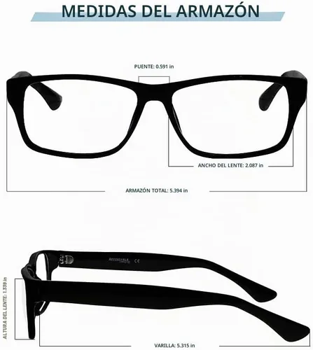 Vista 3 de Gafas de lectura de cristal real con lentes de cristal real transparente en marco estilo geek - aumento +0.25 a +3.00