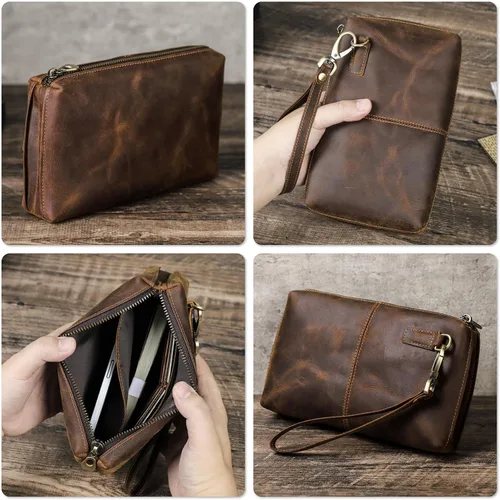 Vista 47 de Funda de piel de grano superior para hombre y mujer, múltiples bolsillos/ranuras, RFID de gran capacidad para tarjetas, cheques, dinero, pasaporte