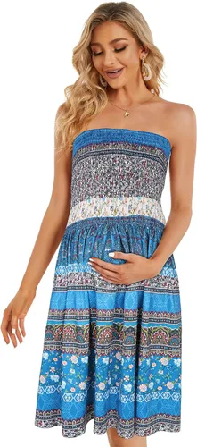 Vista 4 de CHICGAL - Vestido sin tirantes para mujer vestido de verano de estilo bohemio y con estampa floral salida de baño para el verano