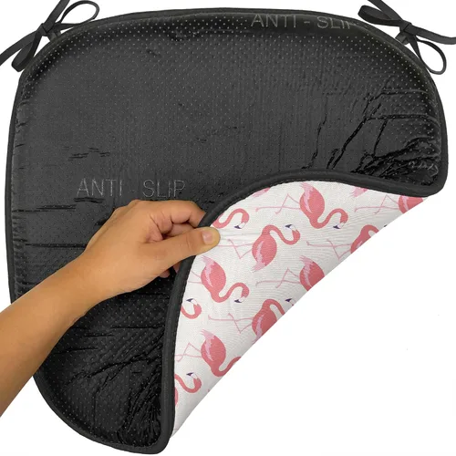 Vista 6 de Ambesonne Flamingo - Cojín de asiento para silla, diseño de fantasía exótica con elementos de vida silvestre hawaiana en colores pastel, acolchado