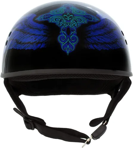 Vista 8 de Hot Leathers HLD1045 - Casco negro brillante 'Cross De Lis' avanzado aprobado por DOT para hombres y mujeres motoristas