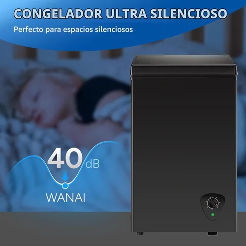 Vista 6 de WANAI Congelador de pecho profundo 2,2 pies cúbicos con cestas de Negro