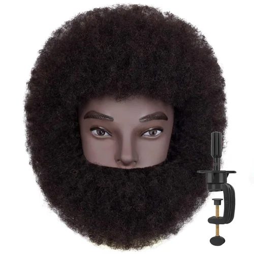 Vista 10 de Cabeza de maniquí afro macho de 6 pulgadas, 100% cabello humano, cabello rizado, tipo 4A, para trenzar, peluquería, cabeza de entrenamiento