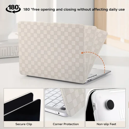 Vista 5 de Funda compatible con MacBook Air de 13 pulgadas (versión 2010-2017). Modelos: A1466 / A1369, funda rígida de piel crema texturizada a cuadros, sin