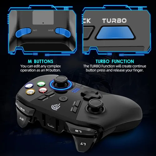 Vista 4 de EasySMX Control inalámbrico para juegos para Windows PCSteamSteam DeckPS3Android TV BOX, Dual Vibration Plug and Play Gamepad Joystick con 4 botones