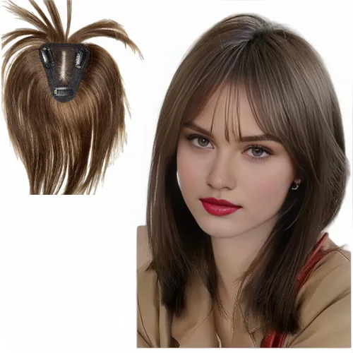 Vista 9 de Anemone Extensiones de cabello humano de encaje tejido a mano con clip en extensiones naturales brasileñas para mujer, cubierta recta para pérdida