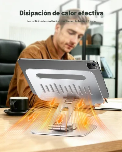 Vista 5 de Soporte para tablet para escritorio, giratorio de 360° para soporte de iPad, soporte ajustable de aluminio para tableta, compatible con iPad Pro Air