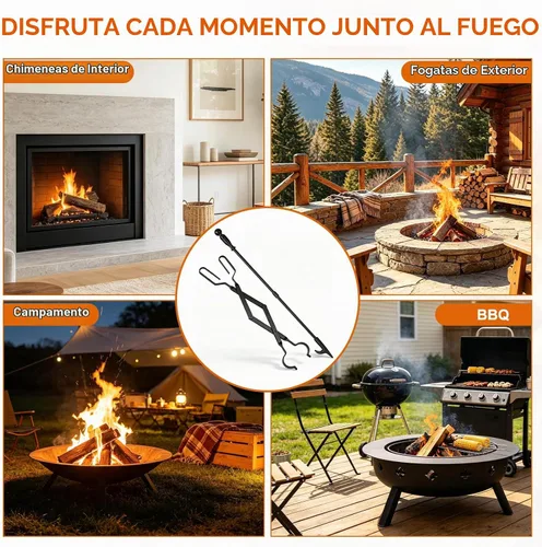 Vista 8 de FEED GARDEN Set de póker de chimenea de 32 pulgadas y pinzas de chimenea de 26 pulgadas para herramientas de hoguera, accesorios de chimenea