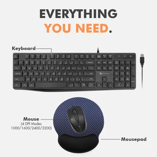 Vista 2 de X9 Combo de teclado y mouse con cable Ratón y teclado USB (almohadilla de mouse incluida) Teclado ergonómico de tamaño completo con cable
