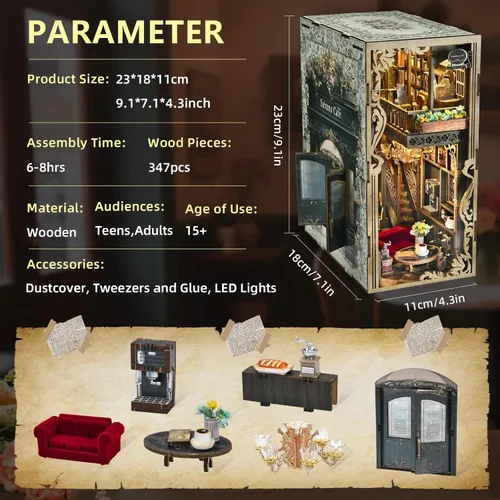 Vista 8 de CCCDF Kit de Rincón de Libros para Adultos y Adolescentes, Kit de Casa de Muñecas en Miniatura DIY Rompecabezas de Madera 3D Booknook Sujetalibros