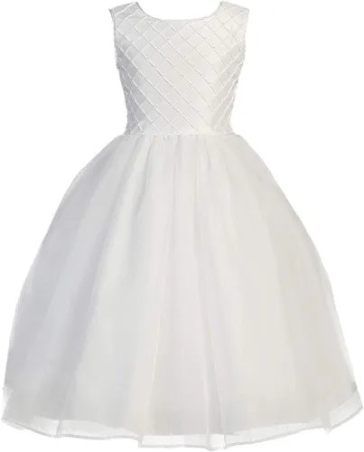Vista 3 de Swea Pea & Lilli Vestido de comunión Shantung blanco con corpiño escondido y detalles de perlas