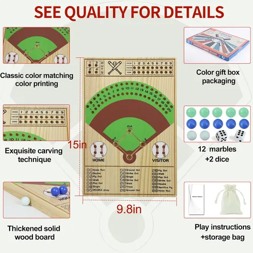 Vista 2 de Juego de mesa de dados de béisbol, dados de madera maciza y mármol, divertido juego de mesa de batalla doble para adultos, familia, fiestas