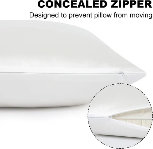 Vista 5 de Funda de almohada de seda para cabello y piel, funda de almohada de seda de morera natural de 19 momme con cierre de cremallera oculto, tamaño Queen