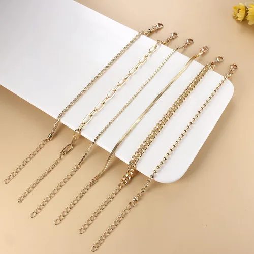 Vista 6 de FINREZIO 6 pulseras de cadena de oro para mujer, pulsera cubana con cuentas de eslabones de clip de papel, pulsera de cadena de cable grueso