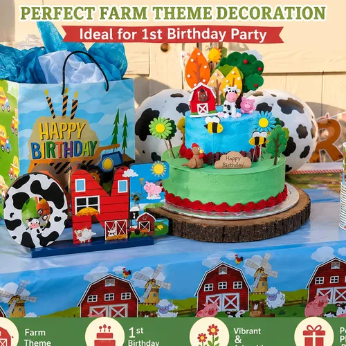 Vista 2 de Decoraciones de primer cumpleaños de animales de granja, centro de mesa de madera para niño o niña, decoración de fiesta de primer cumpleaños