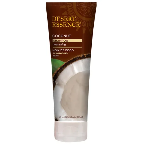 Vista 2 de Desert Essence Champú de coco, 8 onzas líquidas, sin gluten, vegano, sin parabenos, nutritivo para cabello seco con aceite de coco, manteca
