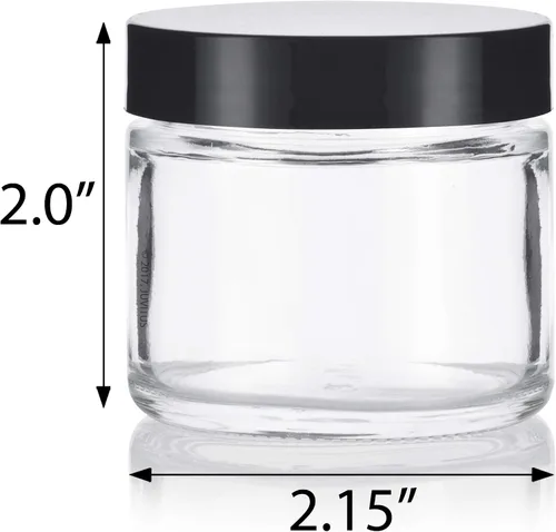 Vista 2 de Frasco de vidrio grueso de lados rectos, transparente - 2 onzas / 60 ml (3 unidades) + espátulas y etiquetas