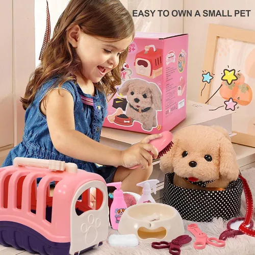 Vista 6 de G.C 13Pcs Dog Toys for Kids Girls, Walking Barking Electronic Interactive Stuffed Dog Plush with Carrier & Accessories Toys Pretend Play Puppy Pet