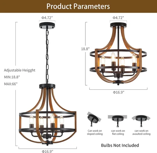 Vista 4 de Candelabro de madera de 16.9 pulgadas para comedor de estilo rústico de 4 luces, moderno de madera sintética, vintage, para cocina, vestíbulo