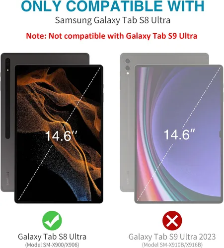 Vista 2 de SURITCH Funda resistente para Samsung Galaxy Tab S8 Ultra de 14.6 pulgadas 2022, protector de pantalla integrado y soporte para S-Pen resistente, a