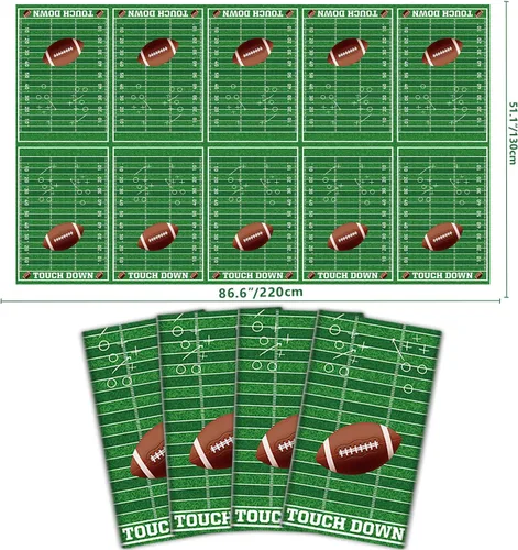 Vista 2 de Manteles de fútbol, paquete de 4 fundas rectangulares para mesa de fútbol, para el día del juego, campo de fútbol para decoraciones de fútbol