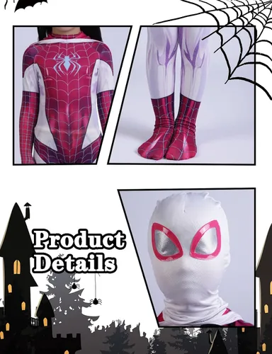 Vista 3 de waypool Disfraz de araña para niños, disfraz de superhéroe para Halloween, unisex, 3D de elastano, overol con máscara y capa, conjunto completo
