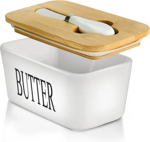 Vista 10 de Hasense Mantequillera con Tapa, Plato de Mantequilla de Cerámica con Cuchillo para Encimera, Recipiente Hermético Cubierto para Mantener Negro