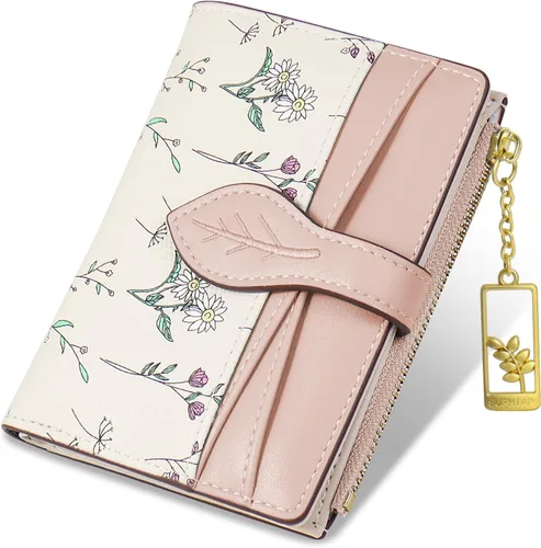 Vista 15 de Carteras para mujer - Bloqueo RFID - Pequeña billetera con flores, cuero PU suave, plegable, bolsillo con cremallera para monedas, tarjetero