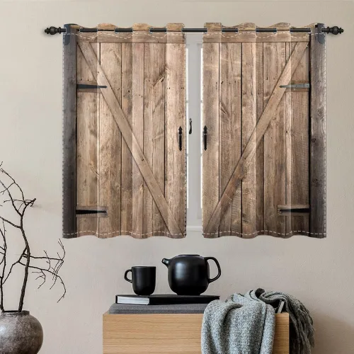 Vista 33 de Cortinas rústicas para ventana de puerta de granero, puerta de madera gris, puerta de garaje, tratamiento de ventana para sala de estar, dormitorio