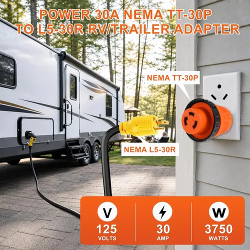 Vista 7 de PLIS Adaptador de corriente RV de 30 A a 30 A, conector de bloqueo giratorio TT-30P, enchufe macho L5-30R, receptáculo hembra para generador