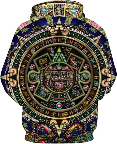 Vista 2 de LAOLIUSN Sudadera con capucha azteca para hombre con diseño de tótems mayas con estampado mexicano