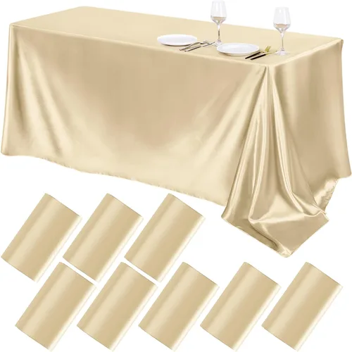 Vista 25 de TURSTIN Paquete de 4 manteles de satén negro de 102 x 58 pulgadas, mantel rectangular de seda brillante, tela suave, decoración de mesa para bodas