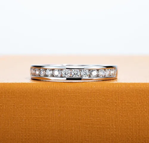Vista 3 de Anillos de eternidad de moissanita, anillos de boda, color D, claridad VVS1, redondo, corte brillante, plata de ley 925, 56 piedras, anillos