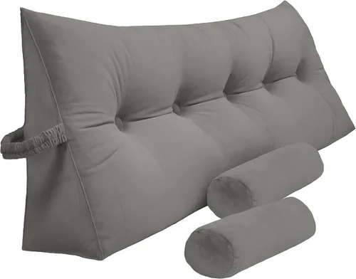 Vista 9 de Peachwell Almohada triangular de lectura para reposo en cama, cojín grande tipo cabecero, respaldo, almohada de cuña con dos almohadas cilíndricas