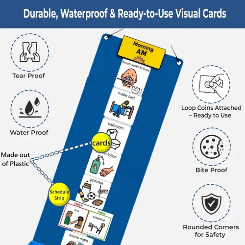 Vista 3 de Programa visual para niños – 133 tarjetas de plástico duraderas con imágenes y monedas con lazo suave Tabla de rutina diaria y recompensas por