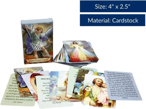 Vista 5 de Paquete de 54 Tarjetas Sagradas Variadas con Santos Católicos y Oraciones
