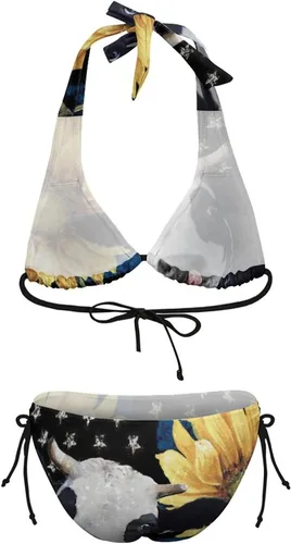 Vista 8 de Bikini Teens Sexy Flag Farm Sunflower Two Piece Wrap Adjustable Strap Tie String