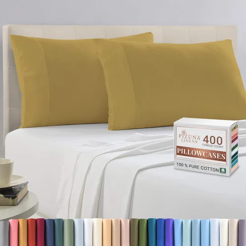 Vista 110 de Juego de 2 fundas de almohada de 100 % algodón puro, tamaño King, color plateado, lujosas fundas de almohada de algodón de fibra larga de 400 hilos
