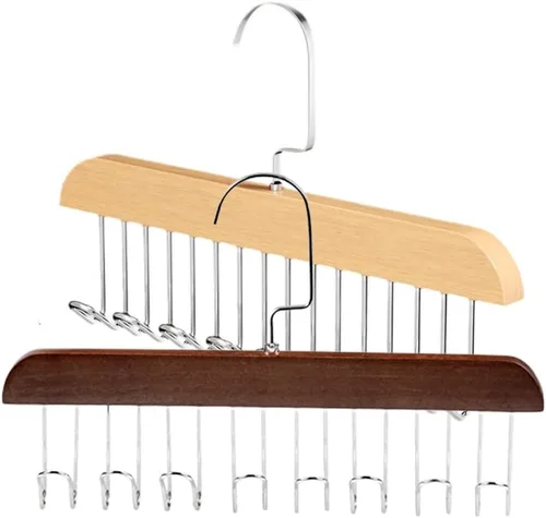 Vista 8 de Perchero antideslizante con múltiples ganchos, colgador de madera para cinturón para armario con 8 ganchos, perchas de almacenamiento