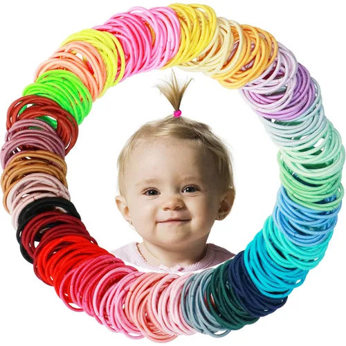 Vista 18 de 120 gomas elásticas para bebés, gomas para el pelo de algodón para niñas y niños, pequeñas bandas elásticas sin costuras para coletas, multicolor